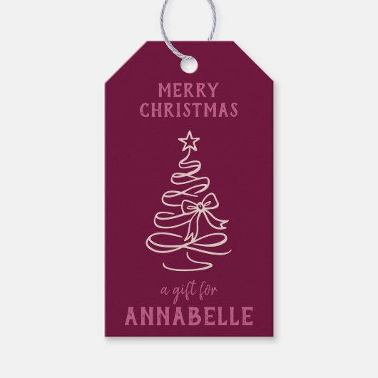 Personalized Name Merry Christmas Tree Cadeaulabel (Voorkant)