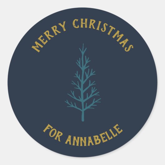Personalized Name Merry Christmas Tree Ronde Sticker (Voorkant)