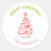 Personalized Name Merry Christmas Tree Ronde Sticker (Voorkant)