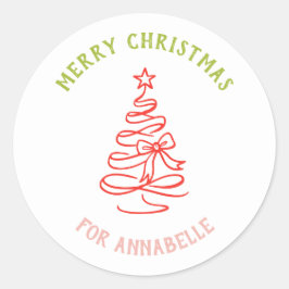 Personalized Name Merry Christmas Tree Ronde Sticker
