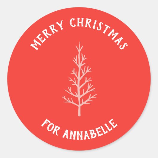 Personalized Name Merry Christmas Tree Ronde Sticker (Voorkant)