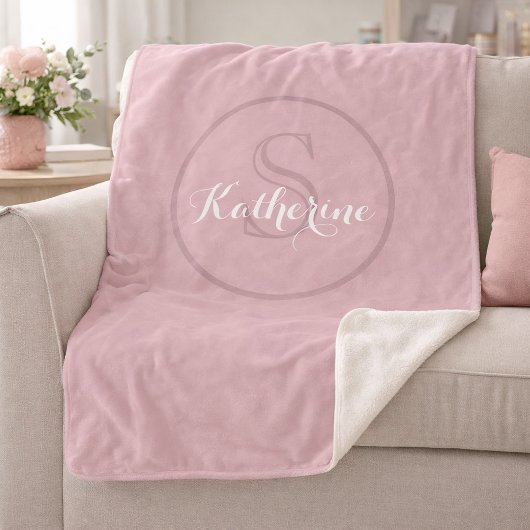 Personalized Name Monogram Dusty Rose Sherpa Deken