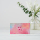 Personalized Name + Monogram Pink Watercolor Ink Visitekaartje (Staand voorkant)