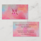 Personalized Name + Monogram Pink Watercolor Ink Visitekaartje (Voorkant / Achterkant)