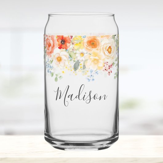 Personalized Name Monogram Watercolor Sunny Floral