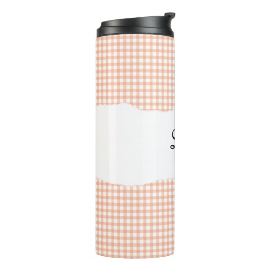 Personalized Name Orange Gingham Pattern Thermosbeker (Gedraaid links)