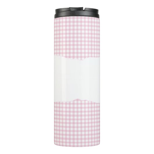 Personalized Name Pink Gingham Pattern Thermosbeker (Achterkant)