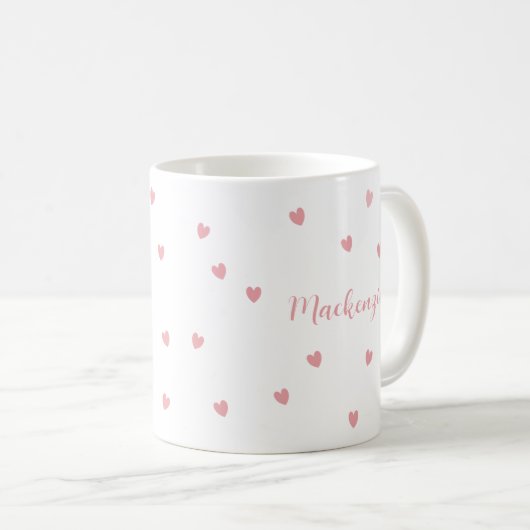 Personalized Name Pink Hearts Loved One Keepsake Koffiemok (Voorkant rechts)