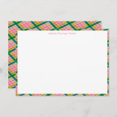Personalized Name Preppy Pink Green Plaid Border Bedankkaart (Voorkant / Achterkant)