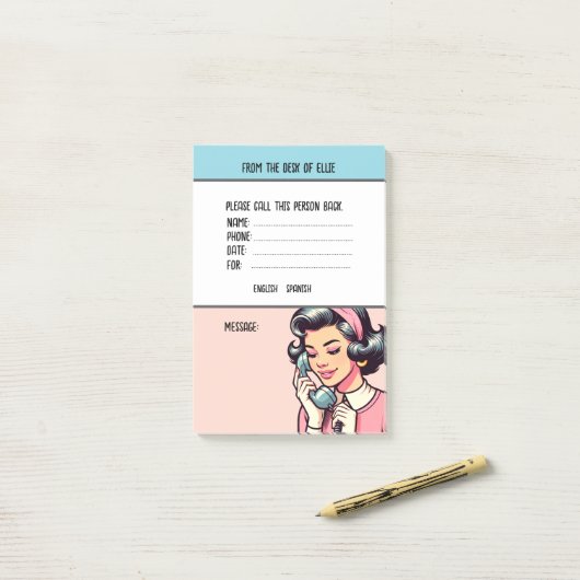 Personalized Name Retro Phone Message Office Post-it® Notes (Op bureau)