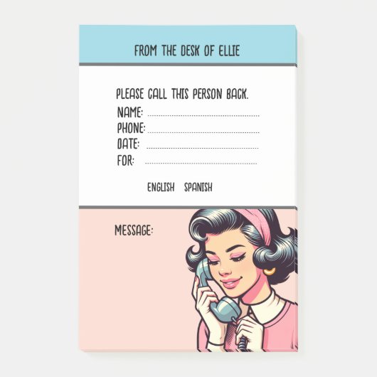 Personalized Name Retro Phone Message Office Post-it® Notes (Voorkant)