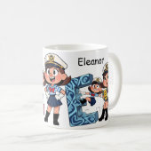 Personalized  Name Sailor Cartoon Character * E * Koffiemok (Voorkant rechts)