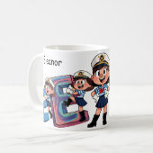 Personalized  Name Sailor Cartoon Character * E * Koffiemok (Voorkant links)