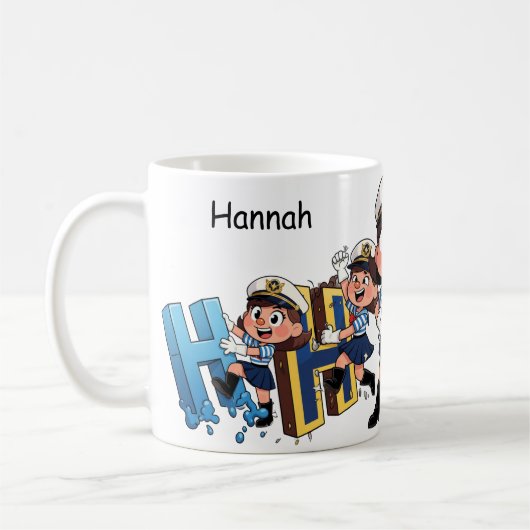 Personalized Name Sailor Cartoon Character * H * Koffiemok (Links)