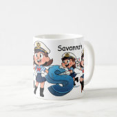 Personalized  Name Sailor Cartoon Character * S * Koffiemok (Voorkant rechts)