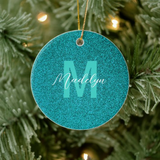 Personalized Name Stylish Glitter green Keramisch Ornament (Boom)