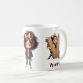 Personalized Name & V Sleepy Morning Plaid Charact Koffiemok (Voorkant rechts)