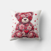 Personalized Name Valentine’s Day Floral Bear Kussen (Achterkant)