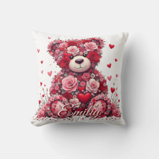 Personalized Name Valentine’s Day Floral Bear Kussen