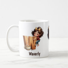 Personalized Name & W Sleepy Morning Plaid Charact Koffiemok