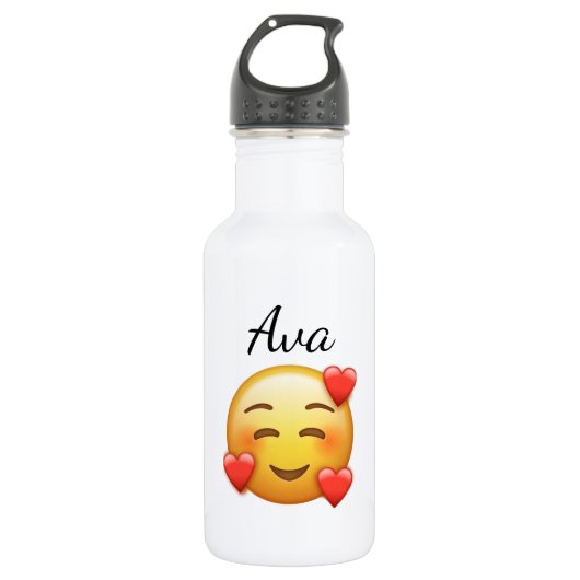 Personalized Name Water Bottle with Hearts Emoji Waterfles (Voorkant)