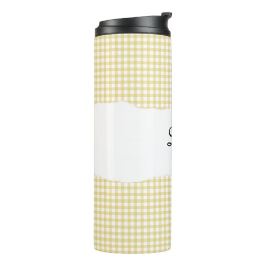 Personalized Name yellow Gingham Pattern Thermosbeker (Gedraaid links)