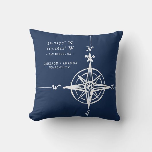 Personalized Nautical Coordinates & Compass Rose Kussen (Voorkant)