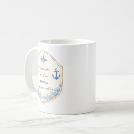 Personalized Nautical Honeymoon Crest Koffiemok (Voorkant links)