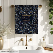 Personalized Navy Bath Towels Gold Floral Accent Bad Handdoek