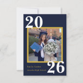 Personalized Navy Bleu Graduation Card Class 2026 Bedankkaart (Voorkant)
