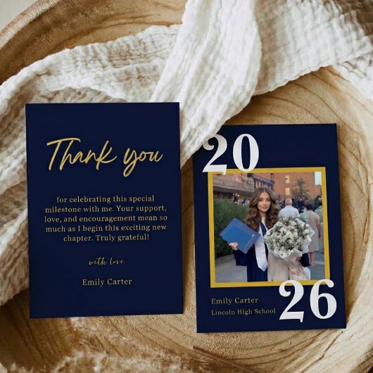 Personalized Navy Bleu Graduation Card Class 2026 Bedankkaart