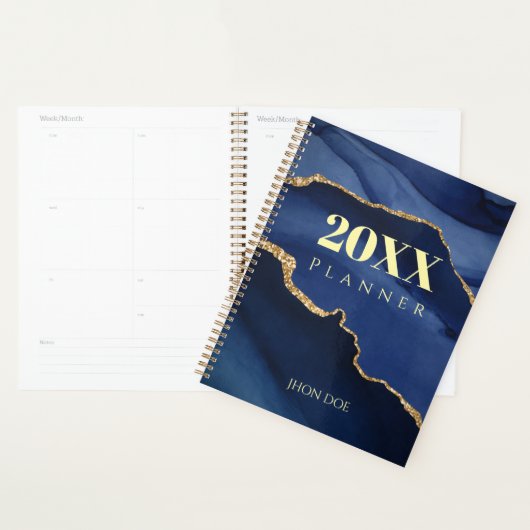 Personalized Navy Blue Gold Agate Geode Monogram Planner (Display)