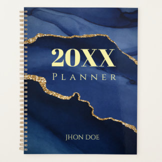Personalized Navy Blue Gold Agate Geode Monogram  Planner