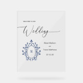Personalized Navy Blue Monogram Wedding sign (Recto)
