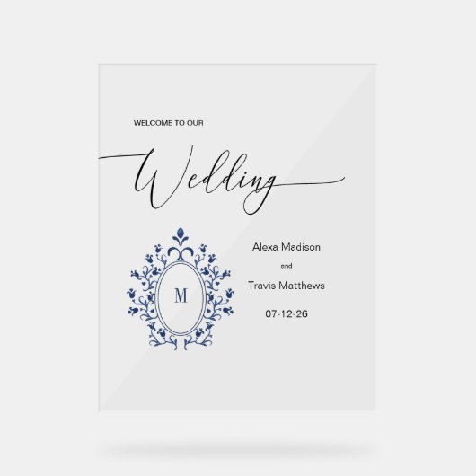Personalized Navy Blue Monogram Wedding sign (Recto)