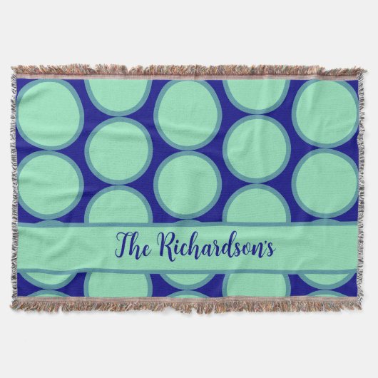 Personalized Navy Mint Polka Dot Pattern Modern Deken (Voorkant)