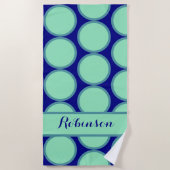Personalized Navy Mint Polka Dot Pattern Modern Strandlaken (Voorkant)