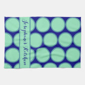 Personalized Navy Mint Polka Dot Pattern Modern Theedoek (Horizontaal)