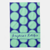 Personalized Navy Mint Polka Dot Pattern Modern Theedoek (Verticaal)
