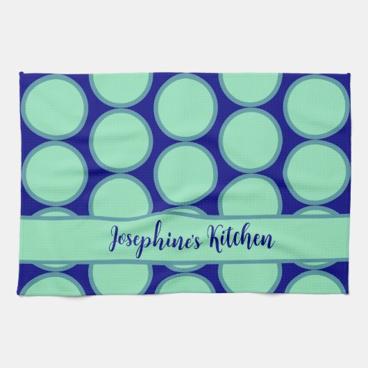 Personalized Navy Mint Polka Dot Pattern Modern Theedoek (Horizontaal)