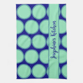 Personalized Navy Mint Polka Dot Pattern Modern Theedoek (Verticaal)