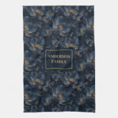 Personalized Navy Towel Chic Gold Flower Accent Theedoek (Verticaal)