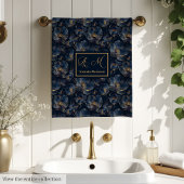 Personalized Navy Towels Chic Gold Flower Gift