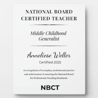 Personalized NBCT Middle childhood generalist Fotoplaat