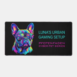 Personalized Neon French Bulldog Gaming Bureaumat