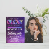 Personalized Neon Glow Birthday Invitation Photo (Debout devant)