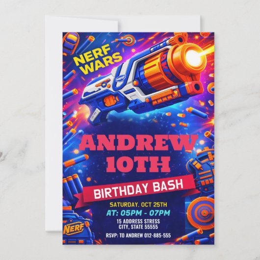 Personalized Nerf Birthday for kids Invitation (Devant)