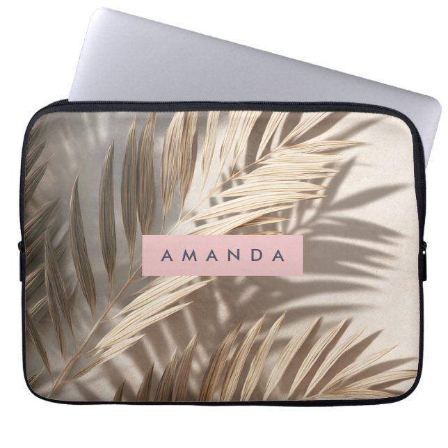 Personalized Neutral Palm Shadows Tropical Laptop Sleeve (Voorkant)