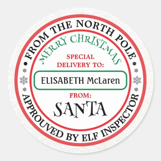 Personalized North Pole Santa Name Sticker (Devant)