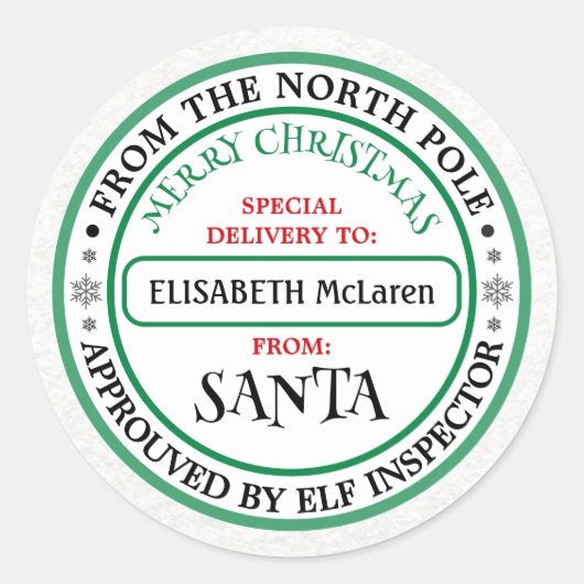 Personalized North Pole Santa Name Sticker (Voorkant)